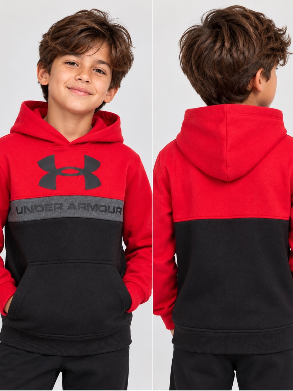 Under Armour Boys Red & Black Colorblock Hoodie Size 7
